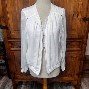White House Black Market White Embroidered Zip Jacket Size 12 Lightweight Bomber